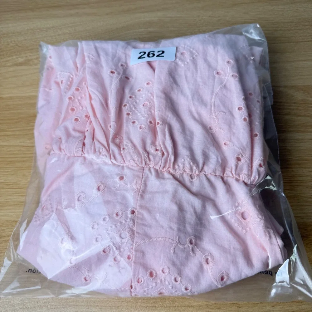 Audrey Parks Francescas Pink Eyelet Dress XL Open Back Cottagecore Garden‎ Party